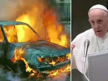 Imagem ilustrativa de veículo queimado Papa Francisco