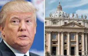 Presidente eleito dos Estados Unidos, Donald Trump e a fachada da Basílica de São Pedro, no Vaticano