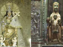 Virgem dos Desamparados (esquerda) e Virgem de Montserrat (direita) em suas representações originais.