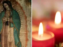 Virgem de Guadalupe e velas da coroa do Advento