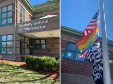 Nativity School com as bandeiras LGBT e Black Lives Matter