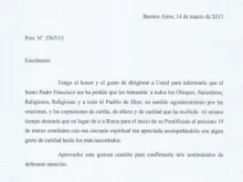 Carta enviada pelo Núncio na Argentina
