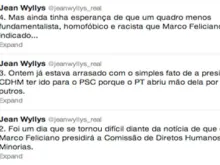 Insultos do Deputado Jean Wyllys em sua conta de twitter ao Deputado pastor Marco Feliciano 
