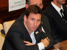 Lionel Messi na conferência de imprensa em Roma